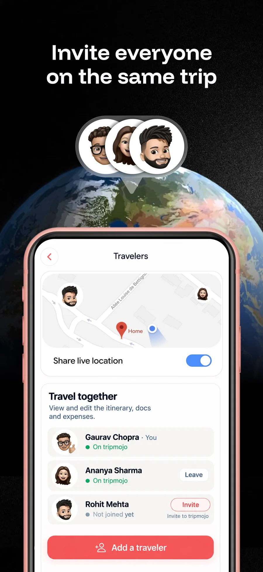 Inviting travellers to a shared Tripmojo trip with one link